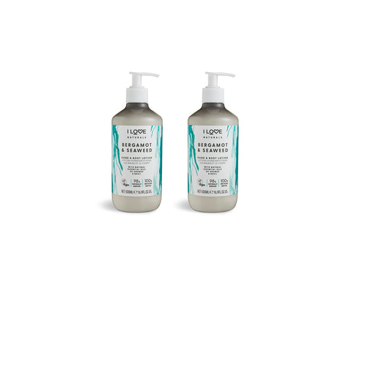 I Love Naturals Bergamot & Seaweed Hand & Body Lotion 2 x 500ml with Natural Essential Oils