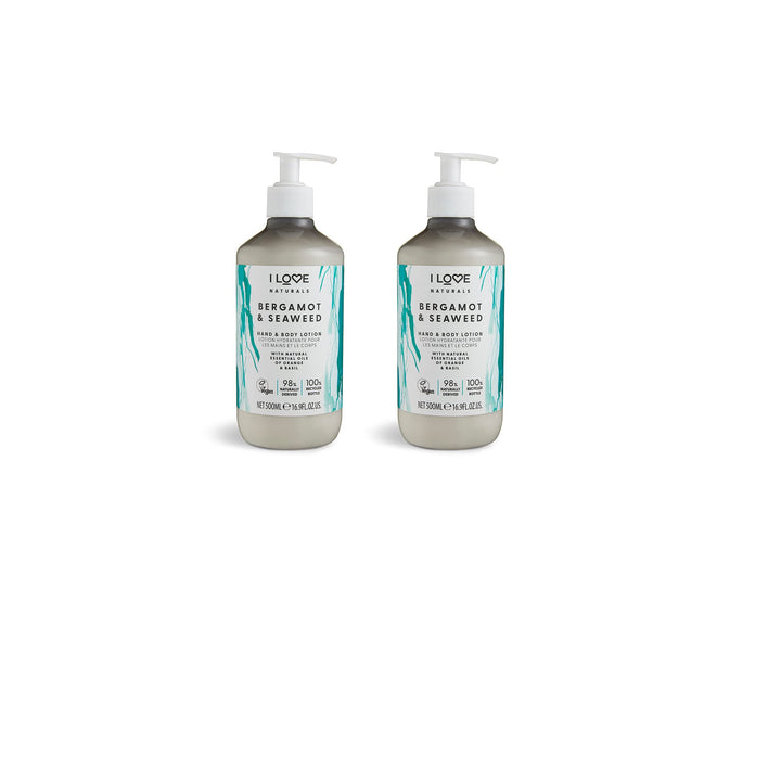 I Love Naturals Bergamot & Seaweed Hand & Body Lotion 2 x 500ml with Natural Essential Oils
