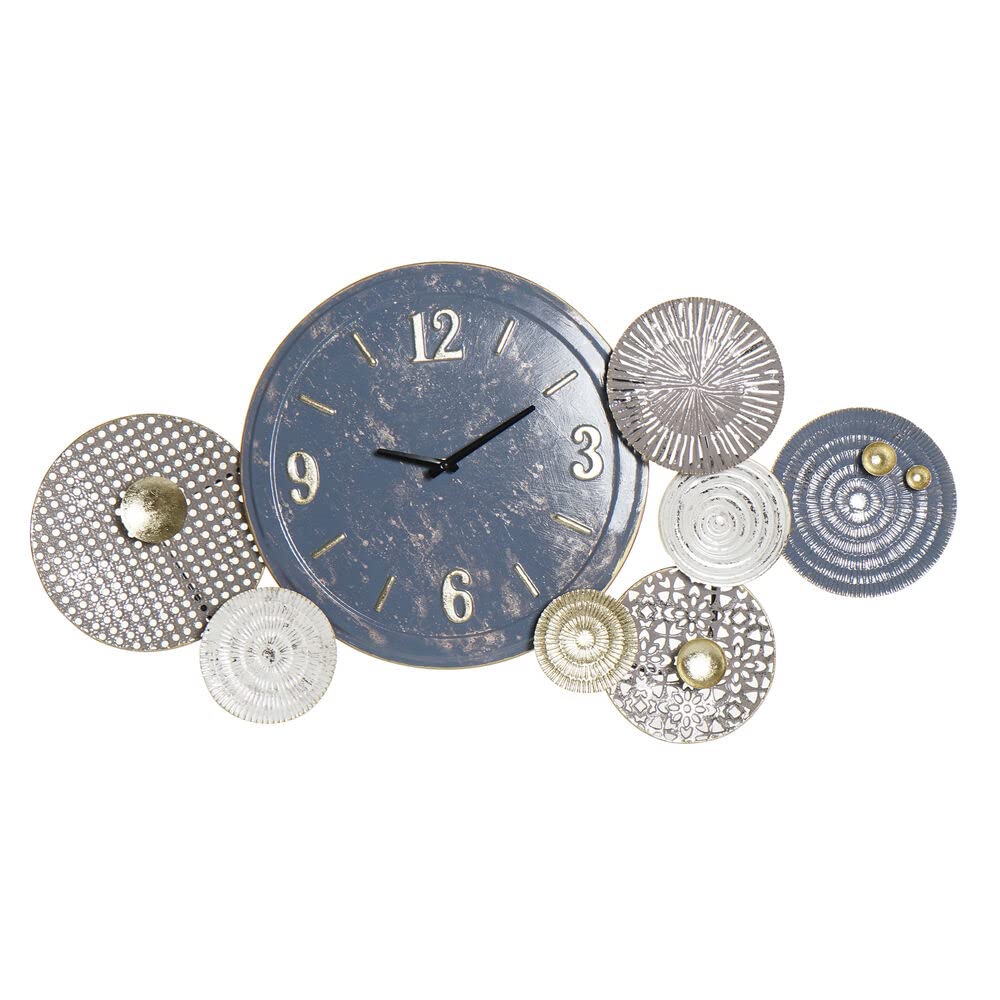 Home Decor Grey Blue Metal Circles Hanging Wall Clock, Large 95cm