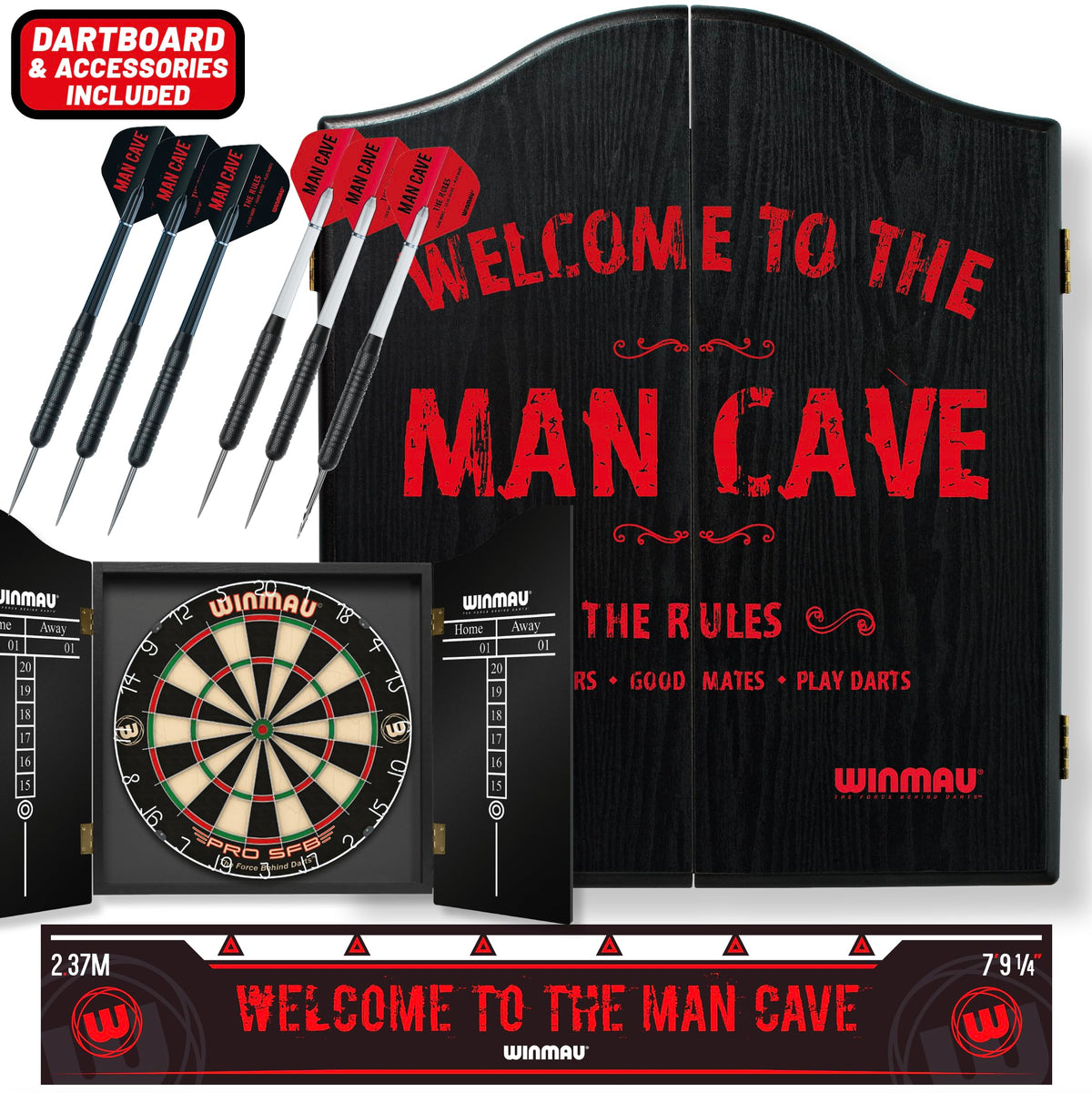 WINMAU Man Cave Complete Dart Set with Pro SFB Dartboard