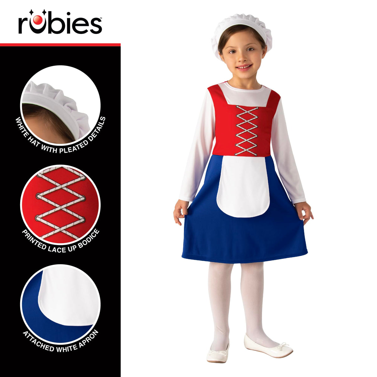 Rubies Tudor Girl Costume Fancy Dress Red Blue White 8-10 Years