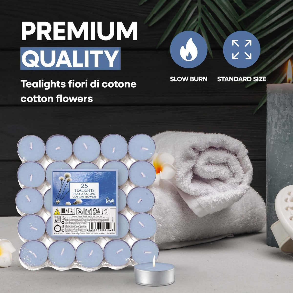 Price's Candles Petali Cotton Flowers Scented Tealights 25 Pack, 4-5 Hour Burn Time