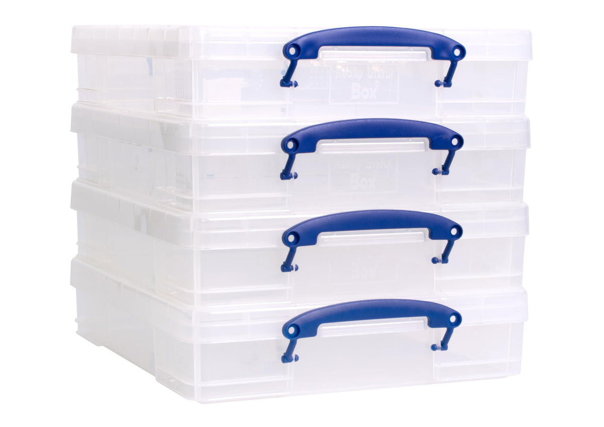 Really Useful Box 7 Litre Clear Plastic Storage Container 4x Pack with Clip Handles
