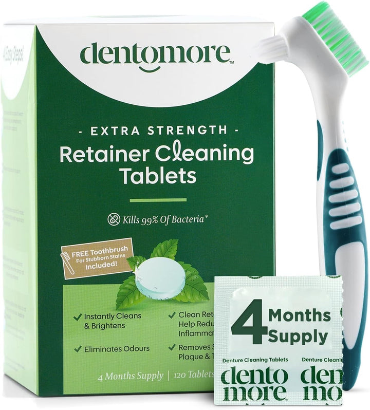 Dentomore Retainer Cleaner Tablets 4 Month Supply 120 Extra Strength Tablets