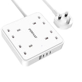 4 Way Extension Lead 2M with 4 USB Ports - Power Strip Extension Cord