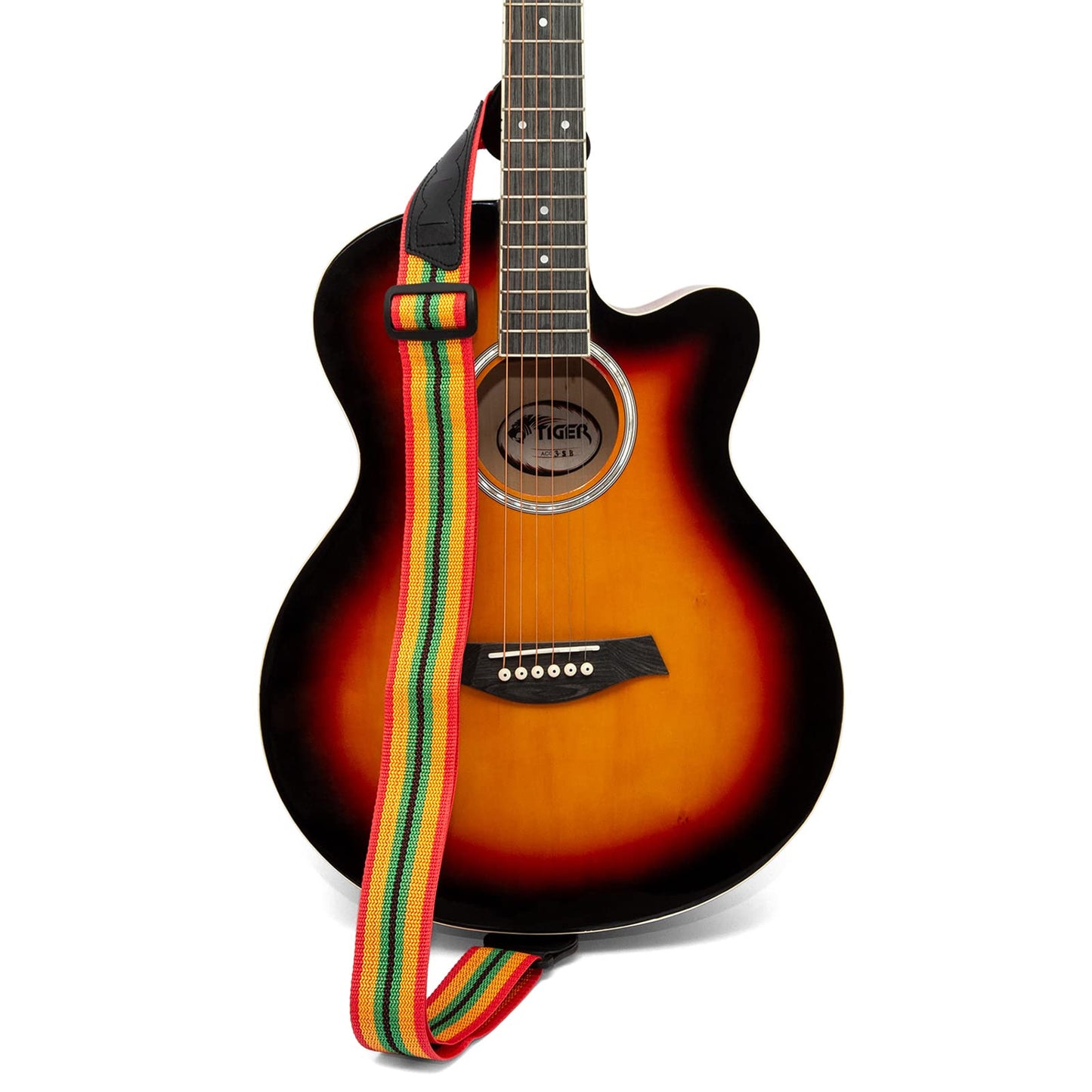 Tiger STPK2-RB Nylon Guitar Strap Reggae Design with 3 Pick Holders