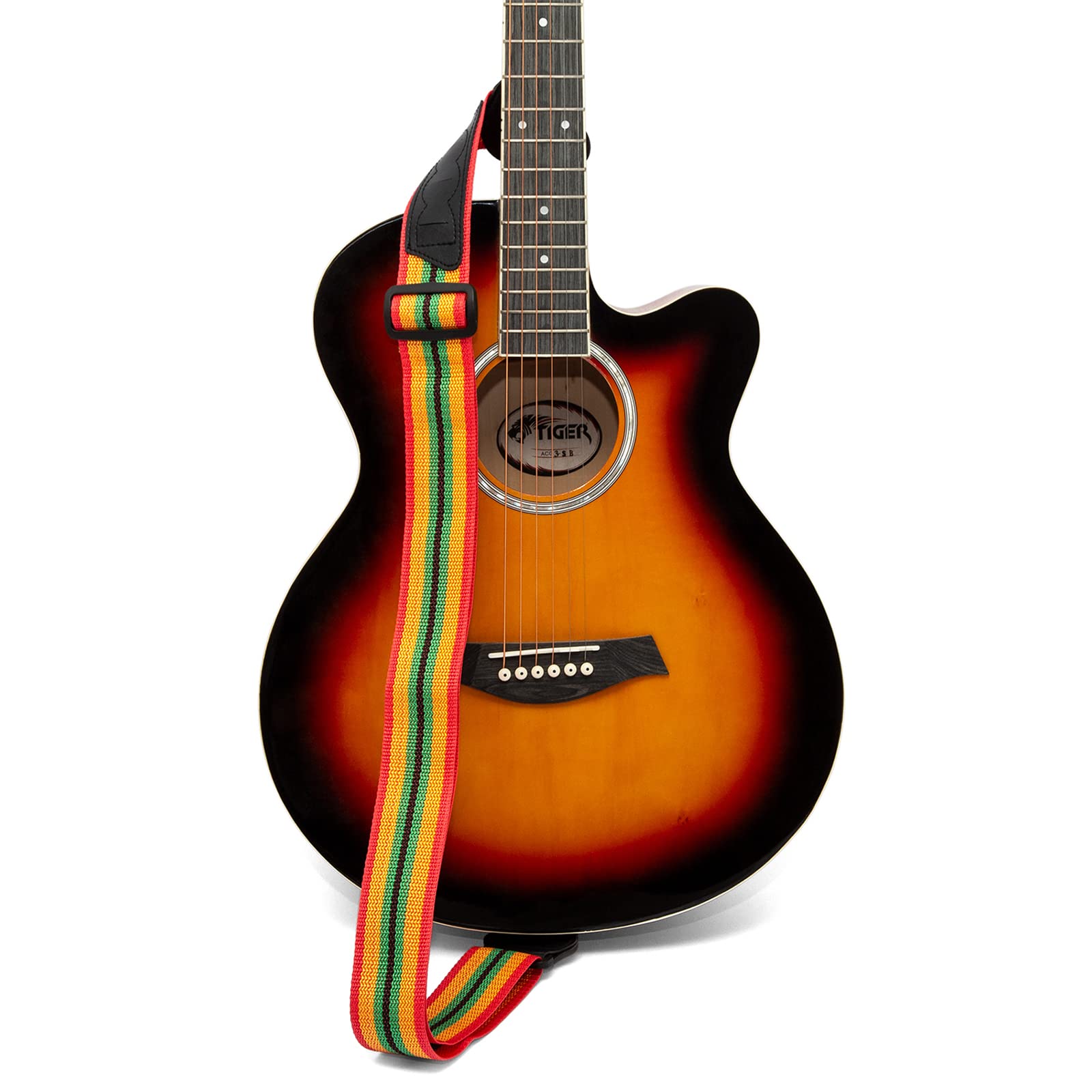 Tiger STPK2-RB Nylon Guitar Strap Reggae Design with 3 Pick Holders
