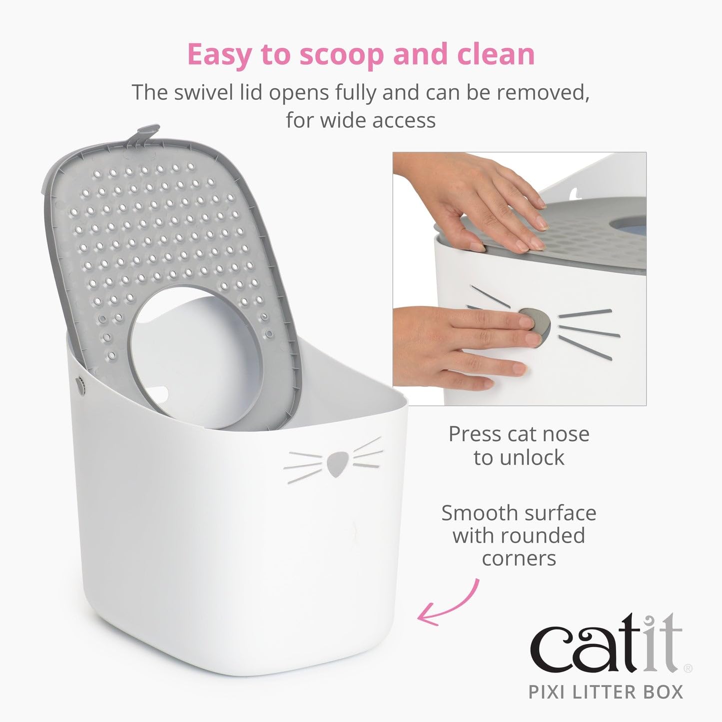 Catit Pixi Hooded Cat Litter Box - White Top Opening Tray for Indoor Cats