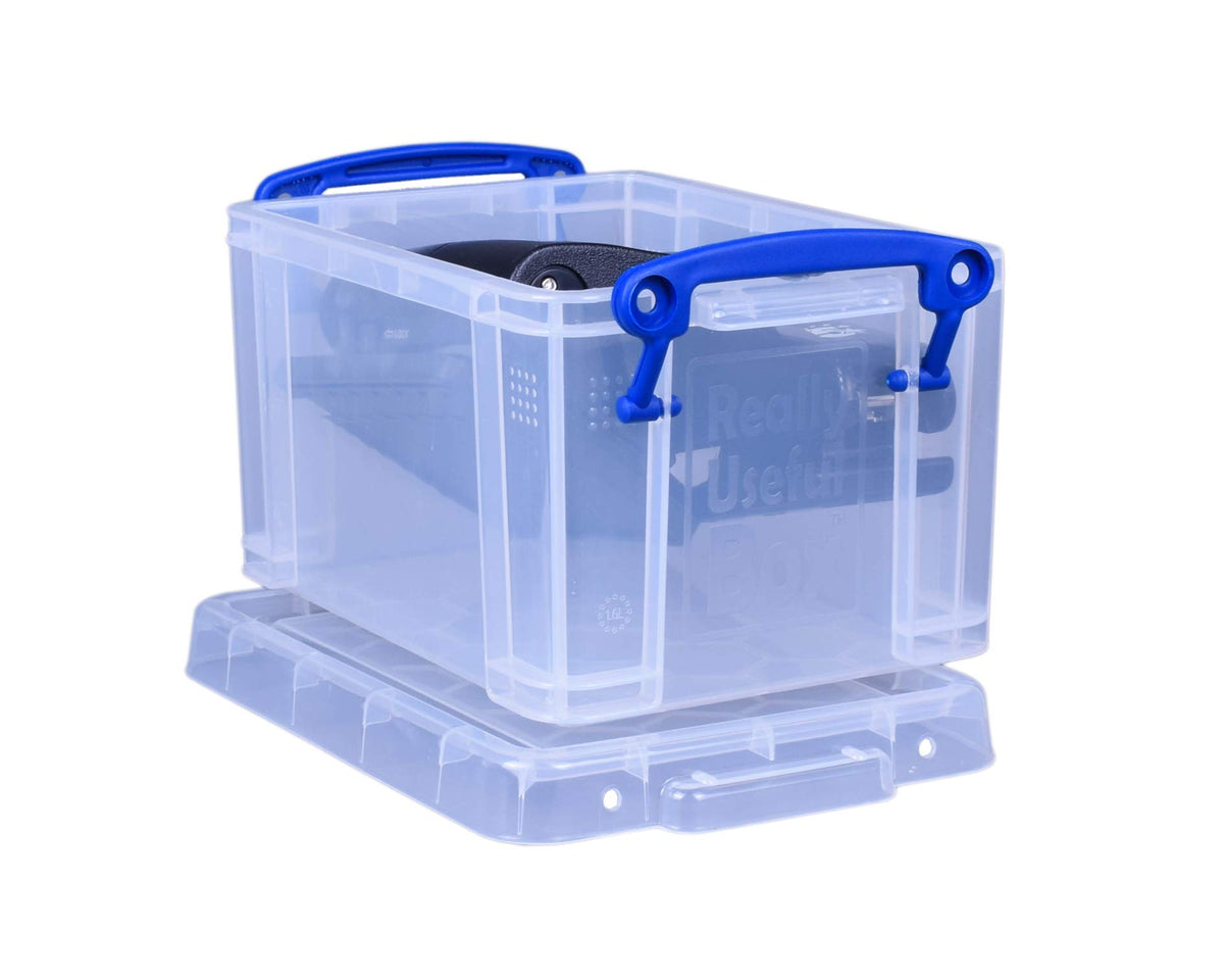 Really Useful Box 1.6 Litre Clear Plastic Storage Container with Clip Handles & Lid