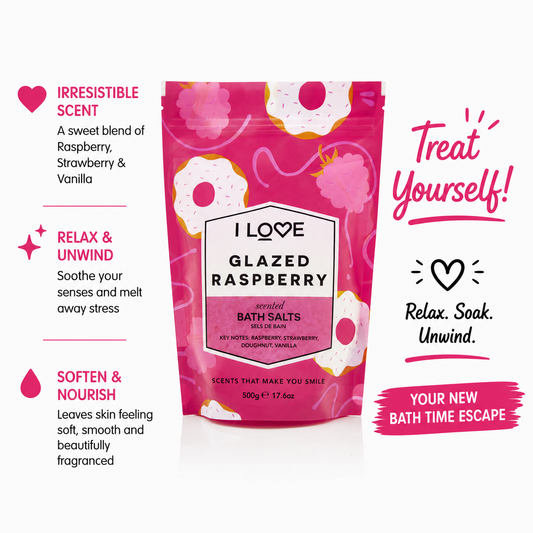 I LOVE Signature Glazed Raspberry Scented Bath Salts 500g - All Natural Ingredients