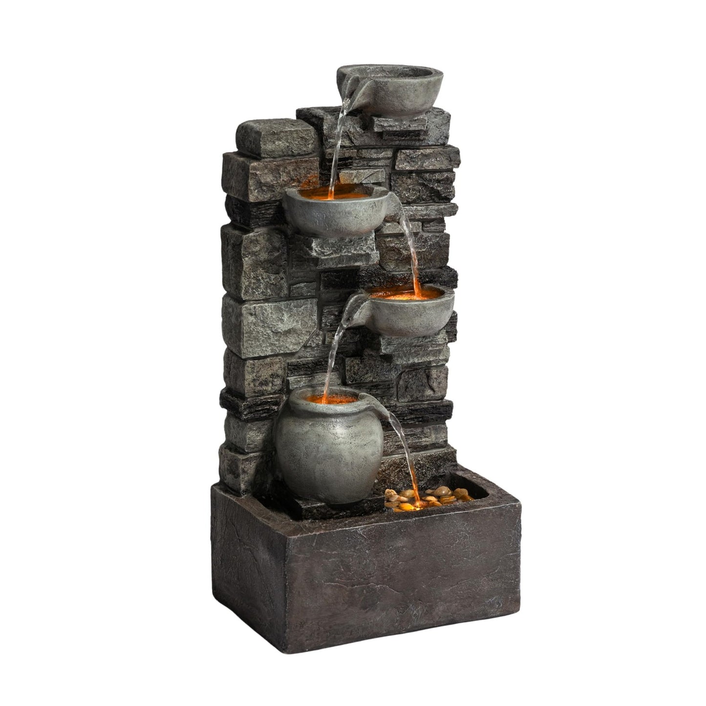 Teamson Home 72.3cm Outdoor 4-Tier Cascading Water Fountain LED Lights Gray