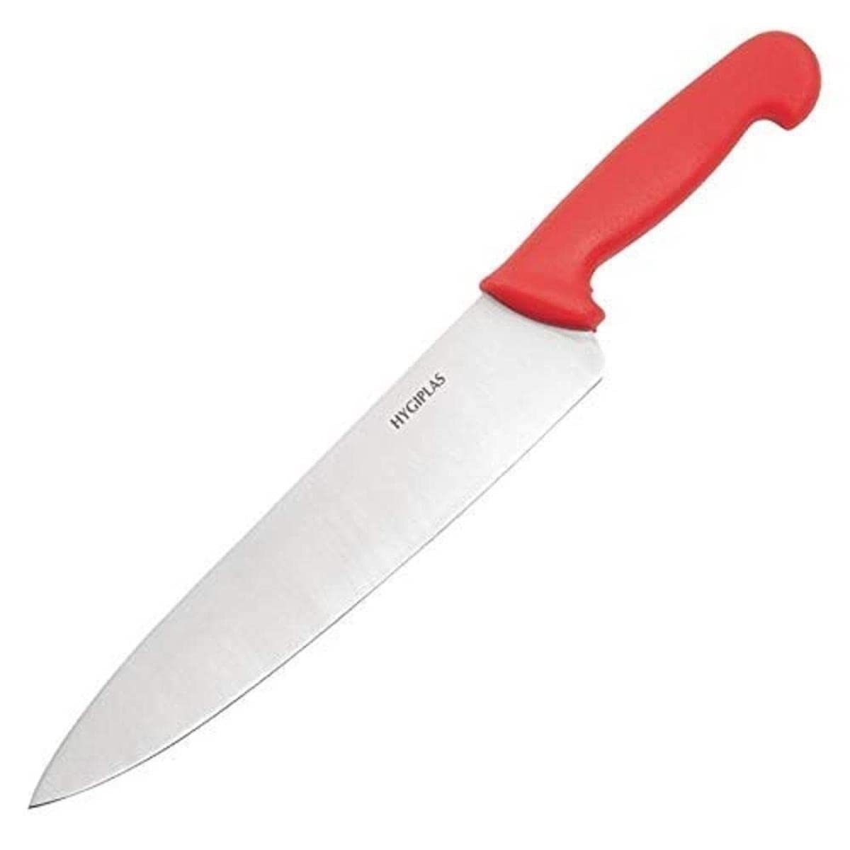 Hygiplas 25cm Stainless Steel Chef Knife - Strong Professional Blade & Colour Coded Red Handle
