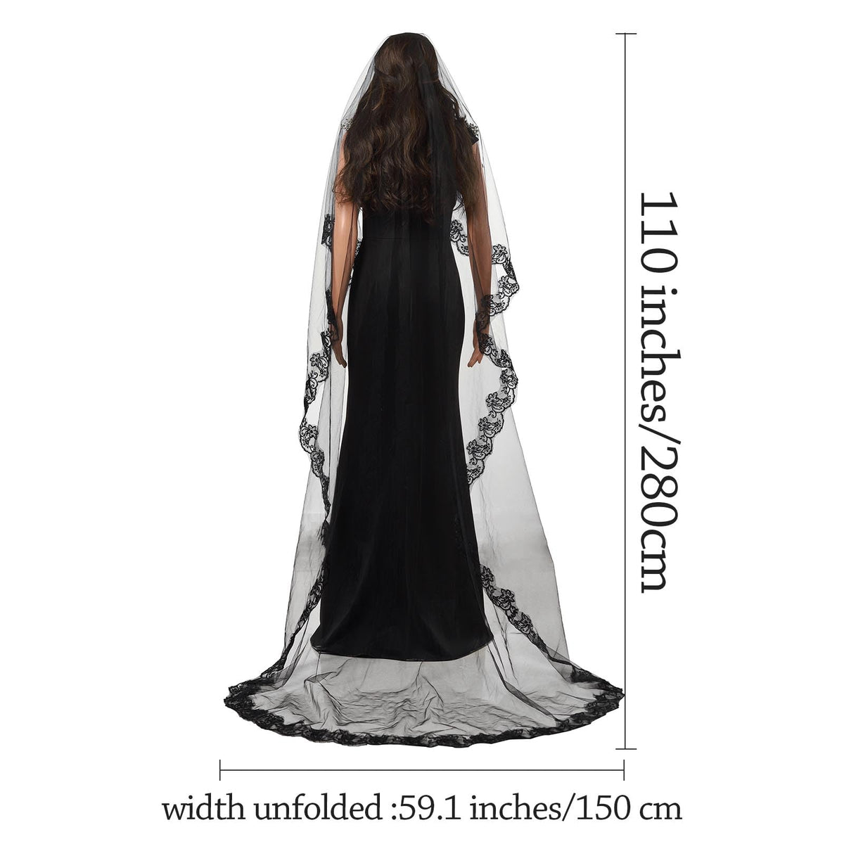 Acenail Black Veil Brides Wedding Long Pearl Lace Bridal Veil