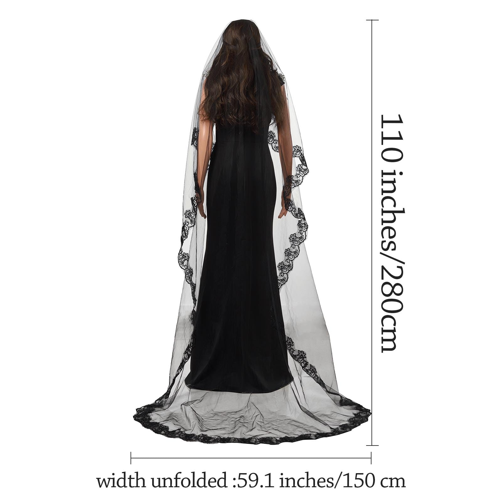 Acenail Black Veil Brides Wedding Long Pearl Lace Bridal Veil