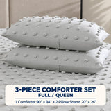 Swift Home Full/Queen Gray Comforter Set - 3 Piece Tufted Pom Poms