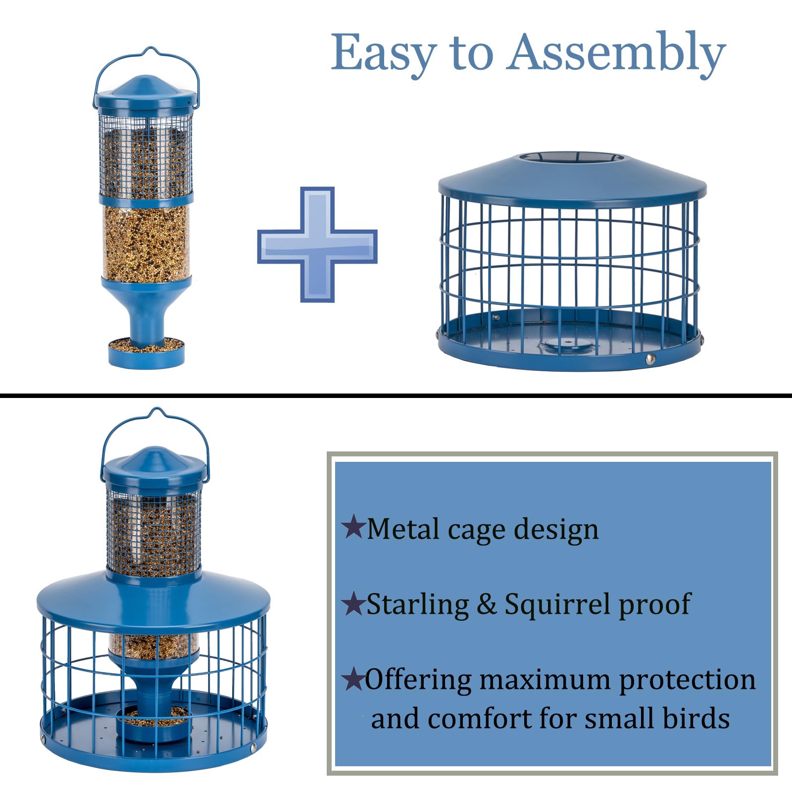 Squirrel-Proof Metal Bird Seed Feeder 1.3kg Capacity Blue Outdoor Hanging Wild-bird Tray