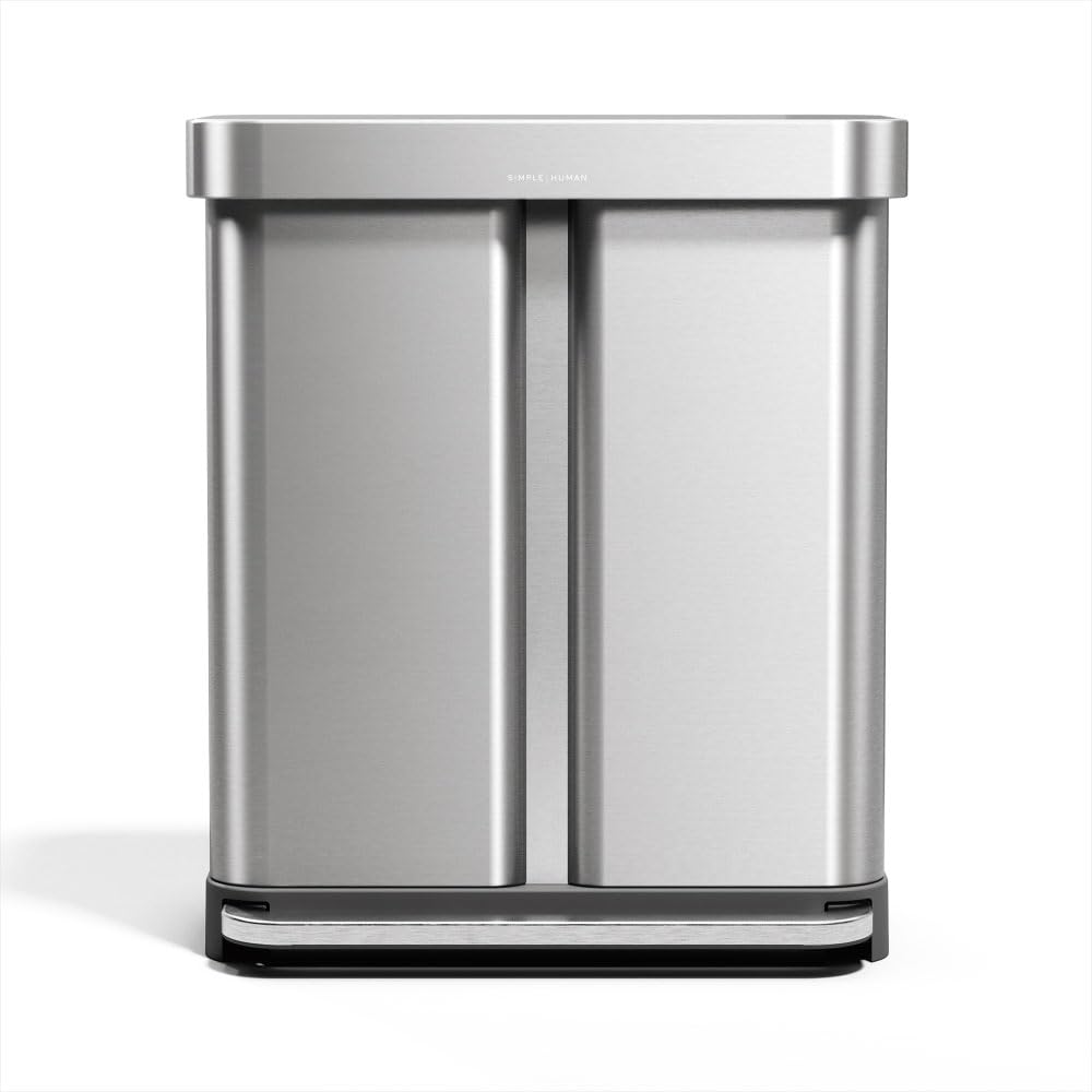 simplehuman 58L Dual Compartment Pedal Recycler Bin, Brushed Stainless Steel