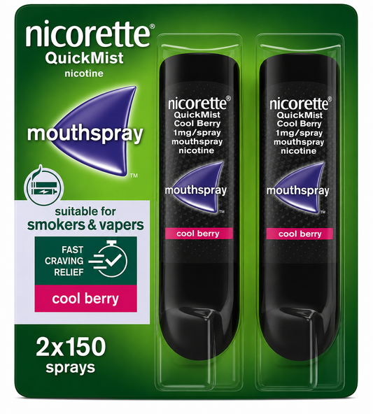 Nicorette QuickMist Cool Berry 2x150 Sprays x 2 Bundle, Stop Smoking Cessation Aid