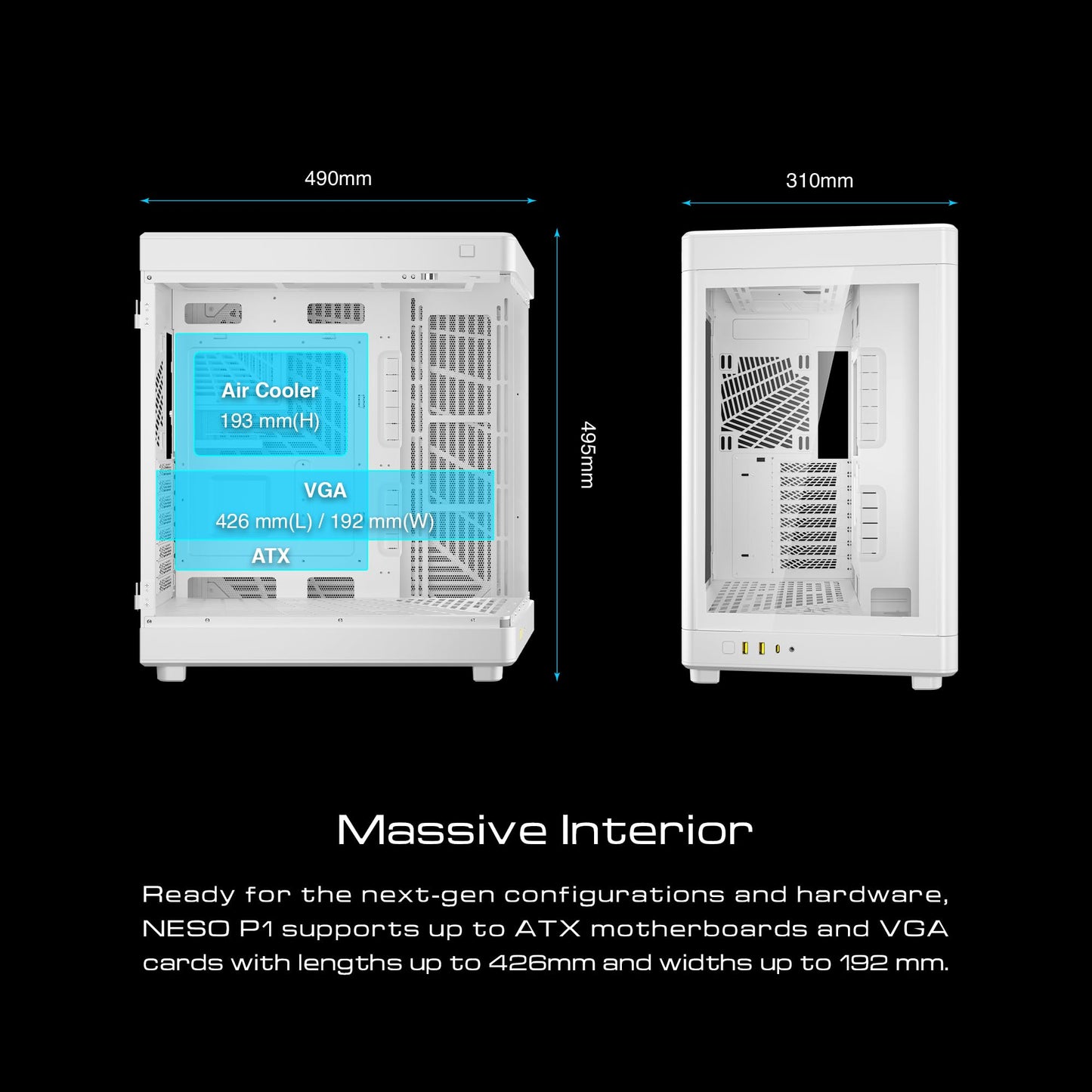 GAMDIAS NESO P1 White Full-Tower Gaming Case Dual Chamber Tempered Glass