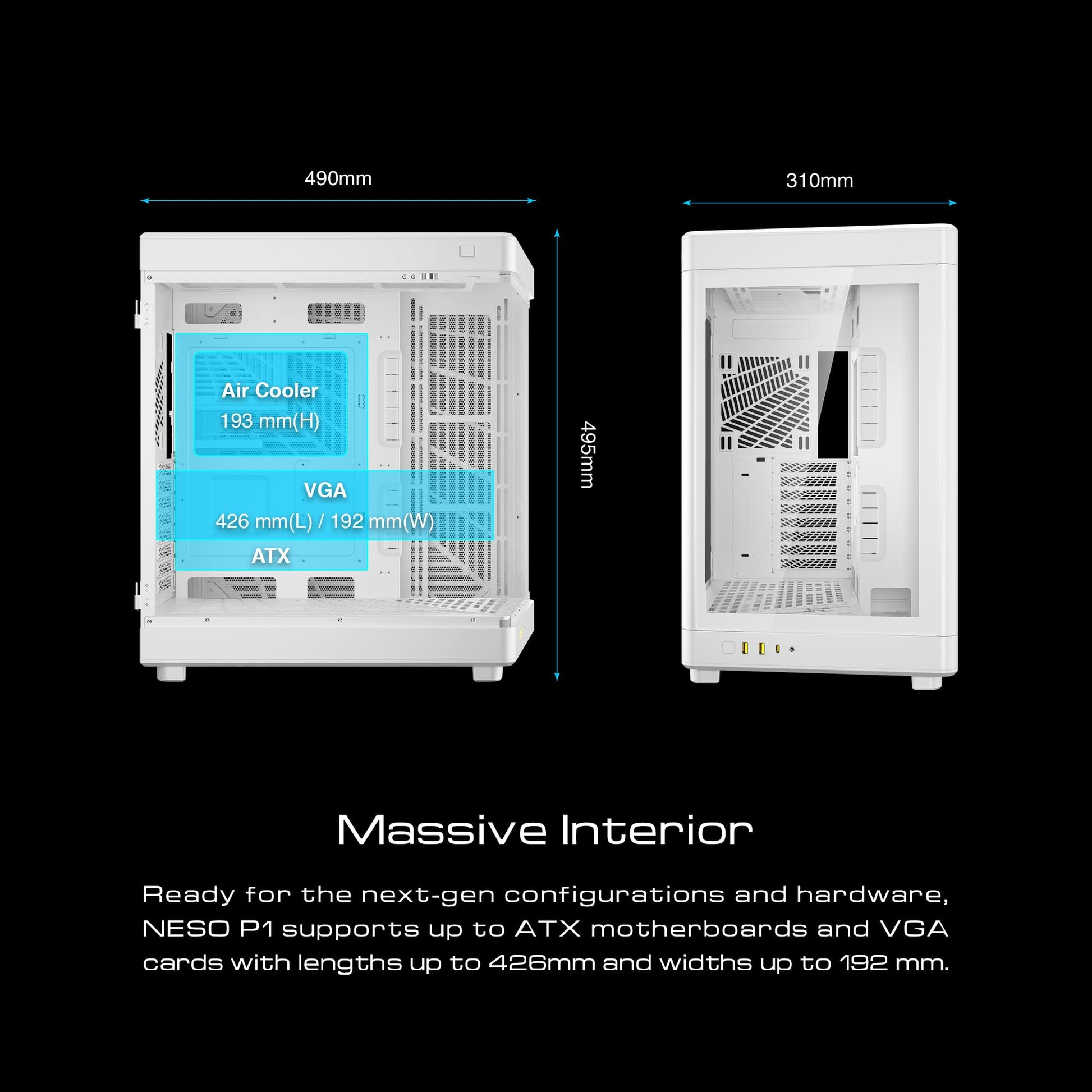 GAMDIAS NESO P1 White Full-Tower Gaming Case Dual Chamber Tempered Glass