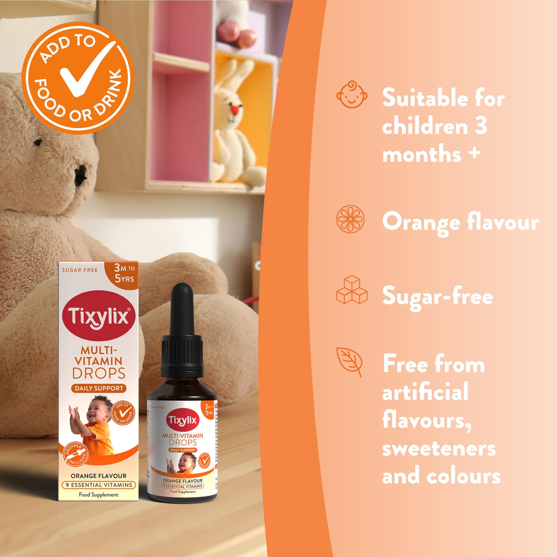Tixylix Multi-Vitamin Drops 50ml for Children 3 Months+ Orange Flavour - 6x Pack Bundle