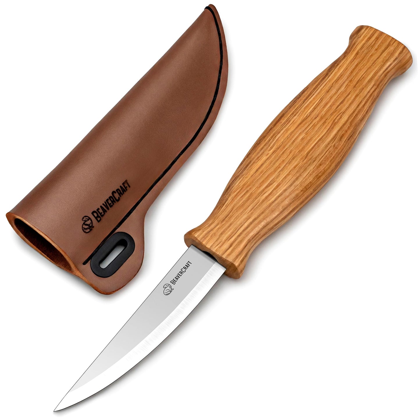 BeaverCraft Wood Carving Sloyd Knife C4s 8 cm - Whittling Knife with Leather Sheath for Carvers - Chip Wood Carving Tools for Beginner and Profi