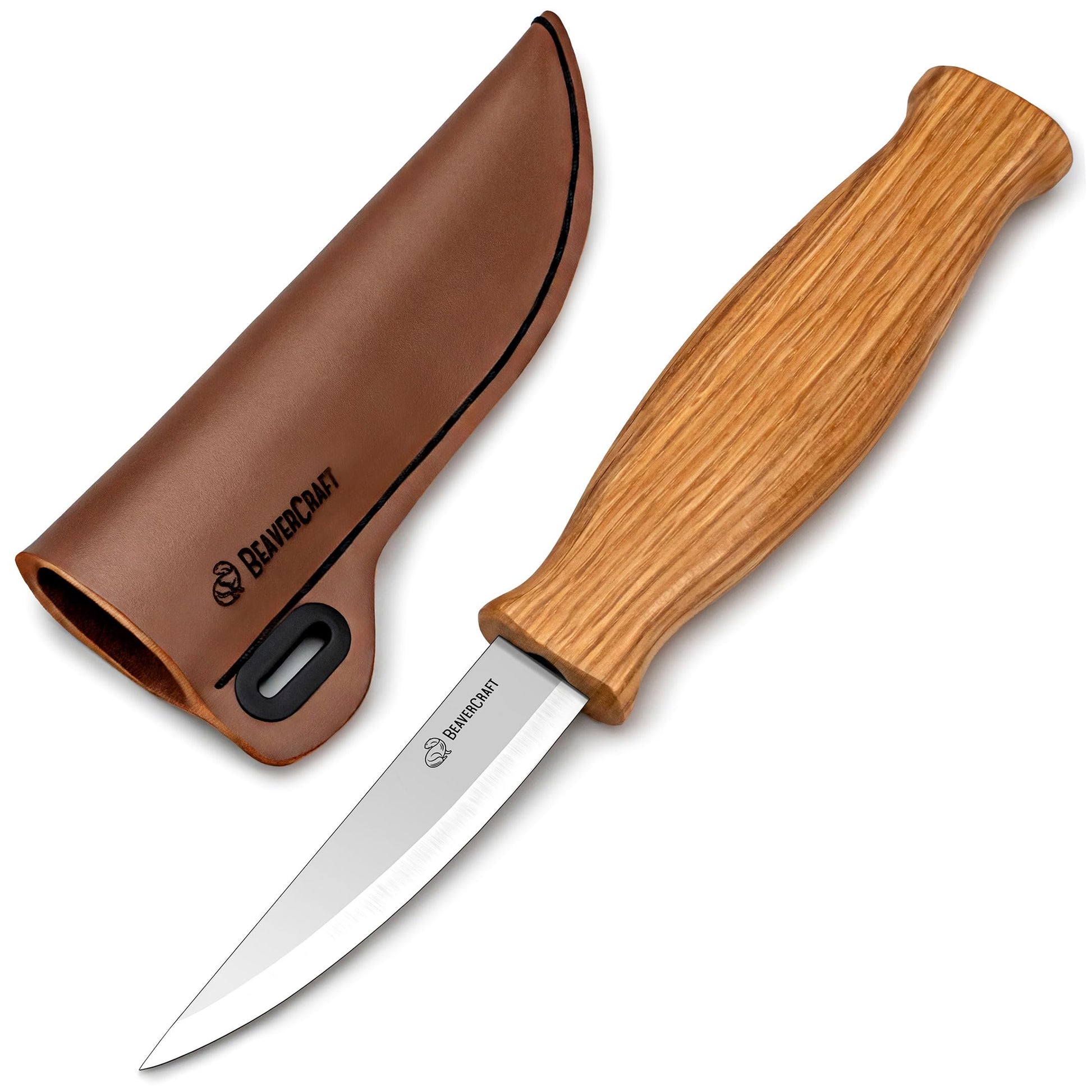 BeaverCraft Wood Carving Sloyd Knife C4s 8 cm - Whittling Knife with Leather Sheath for Carvers - Chip Wood Carving Tools for Beginner and Profi