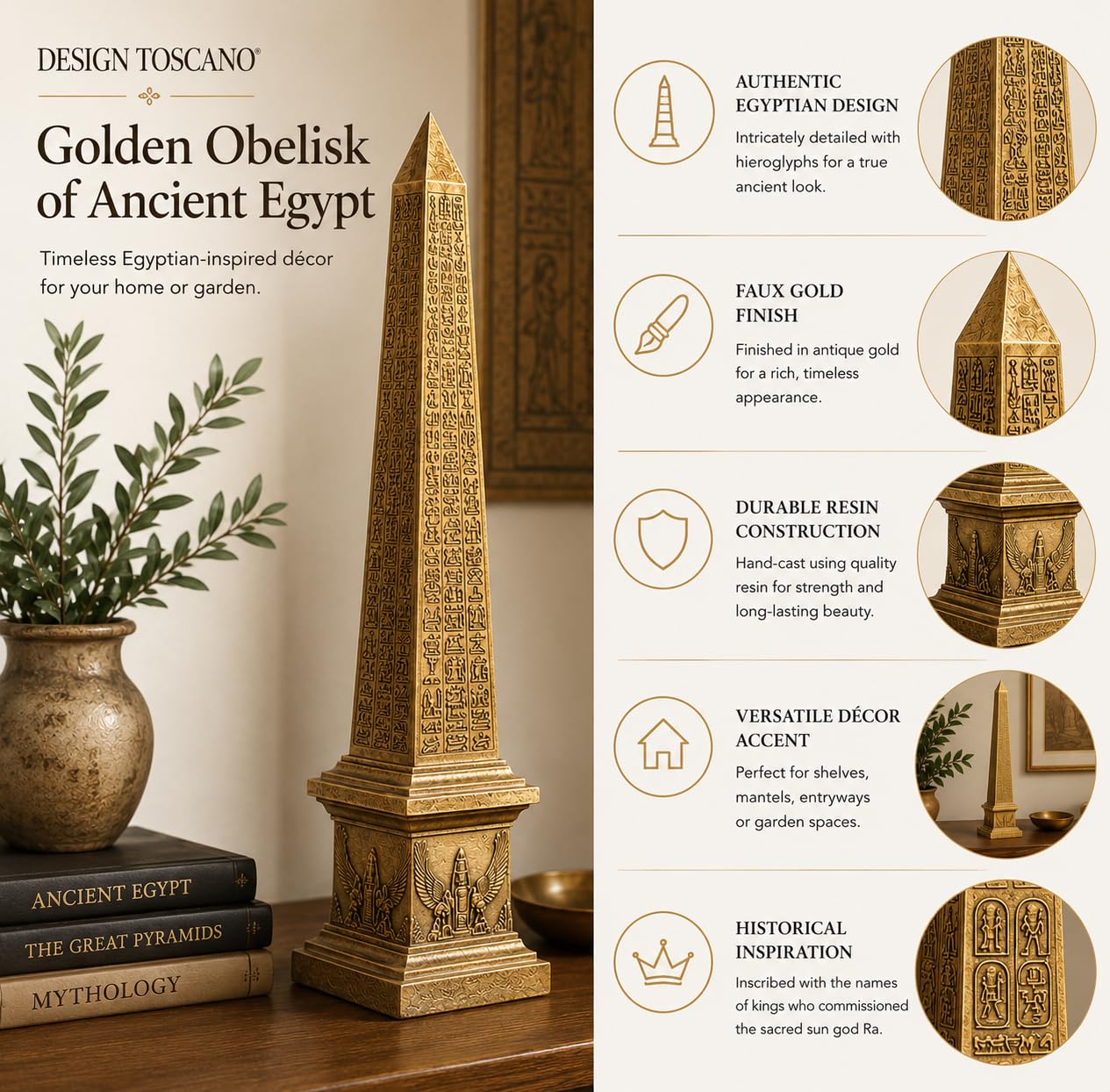 Design Toscano Golden Obelisk of Ancient Egypt Statue 67.5cm