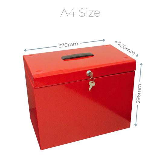 Cathedral Products A4 Steel File Box with 5 Suspension Files, with Key Lock in Red
