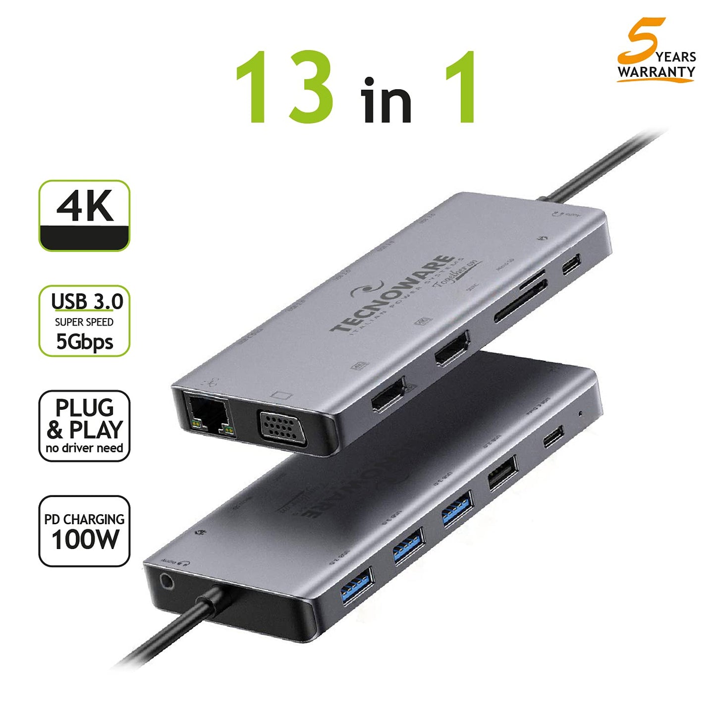 Tecnoware Hub USB Type-C 13-in-1 Adapter for MacBook & Notebook