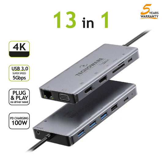 Tecnoware Hub USB Type-C 13-in-1 Adapter for MacBook & Notebook