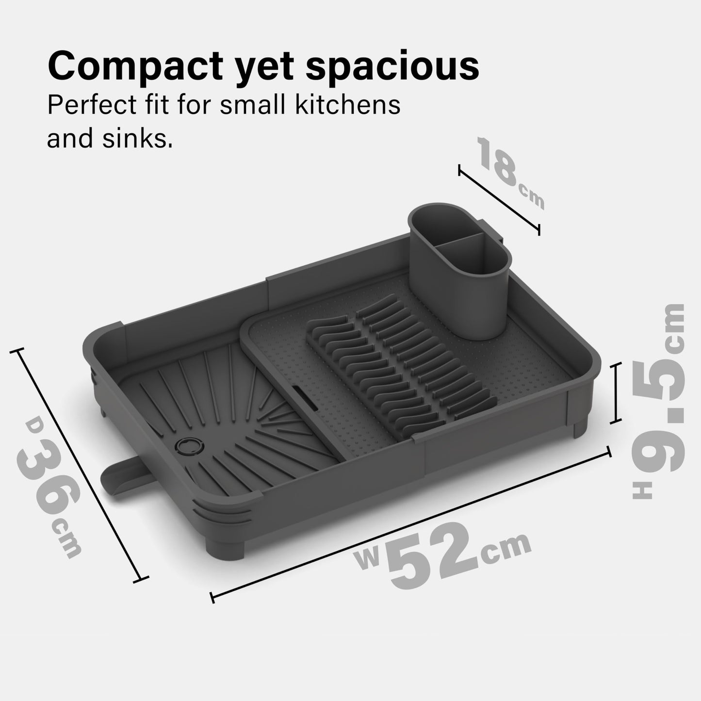 Extendable Dish Drainer Rack with Cutlery Holder - Black, Vivo Technologies
