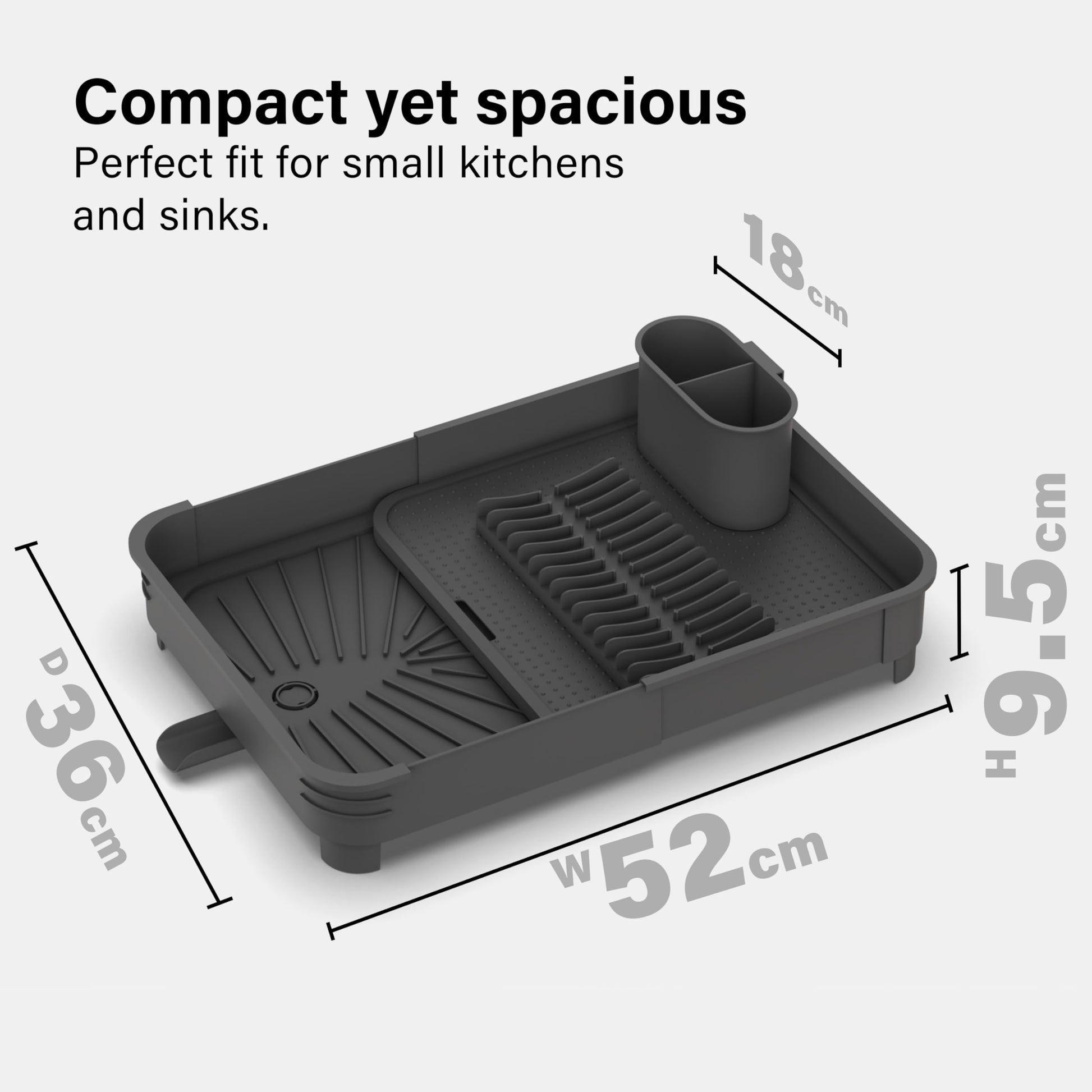 Extendable Dish Drainer Rack with Cutlery Holder - Black, Vivo Technologies