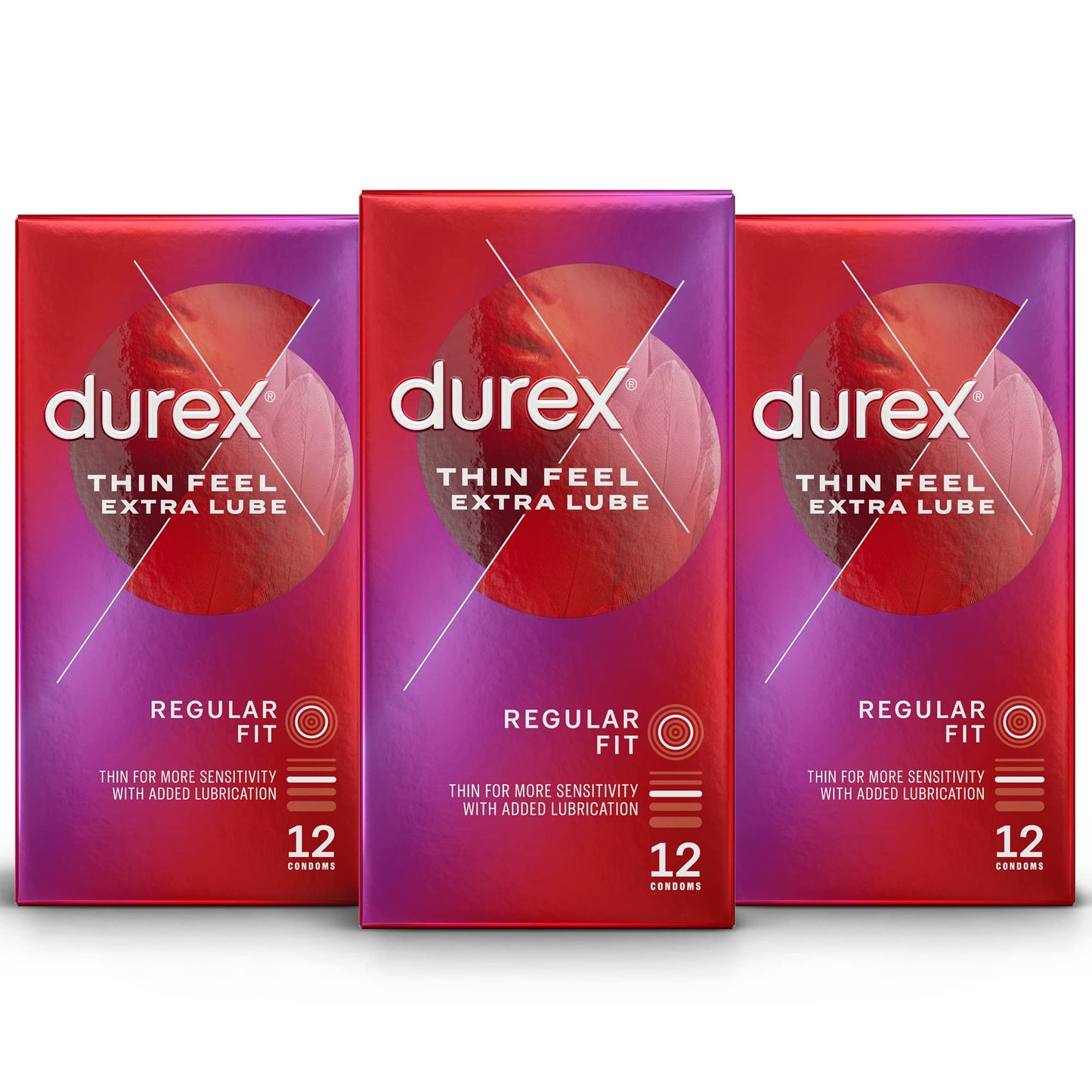 Durex Thin Feel Extra Lube Condoms 36 Pack - Silicone Lubricated - Regular Fit