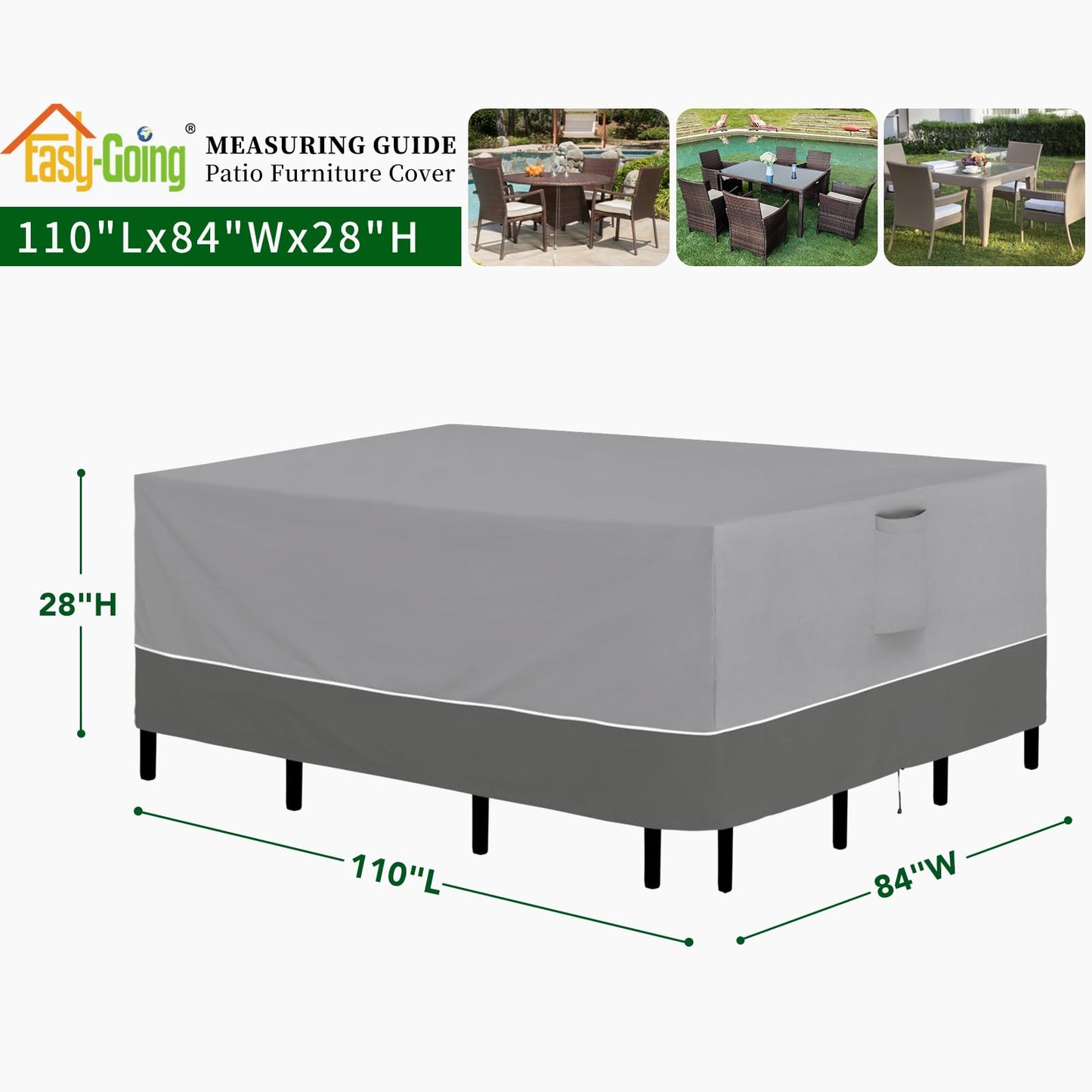 Easy-Going 110" Waterproof Patio Furniture Cover Rectangle Outdoor
