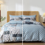 Ultra Soft Queen Duvet Cover Set 90x90 Blue Paisley Boho, Reversible Farmhouse Pattern