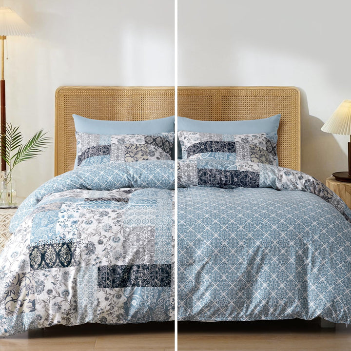 Ultra Soft Queen Duvet Cover Set 90x90 Blue Paisley Boho, Reversible Farmhouse Pattern