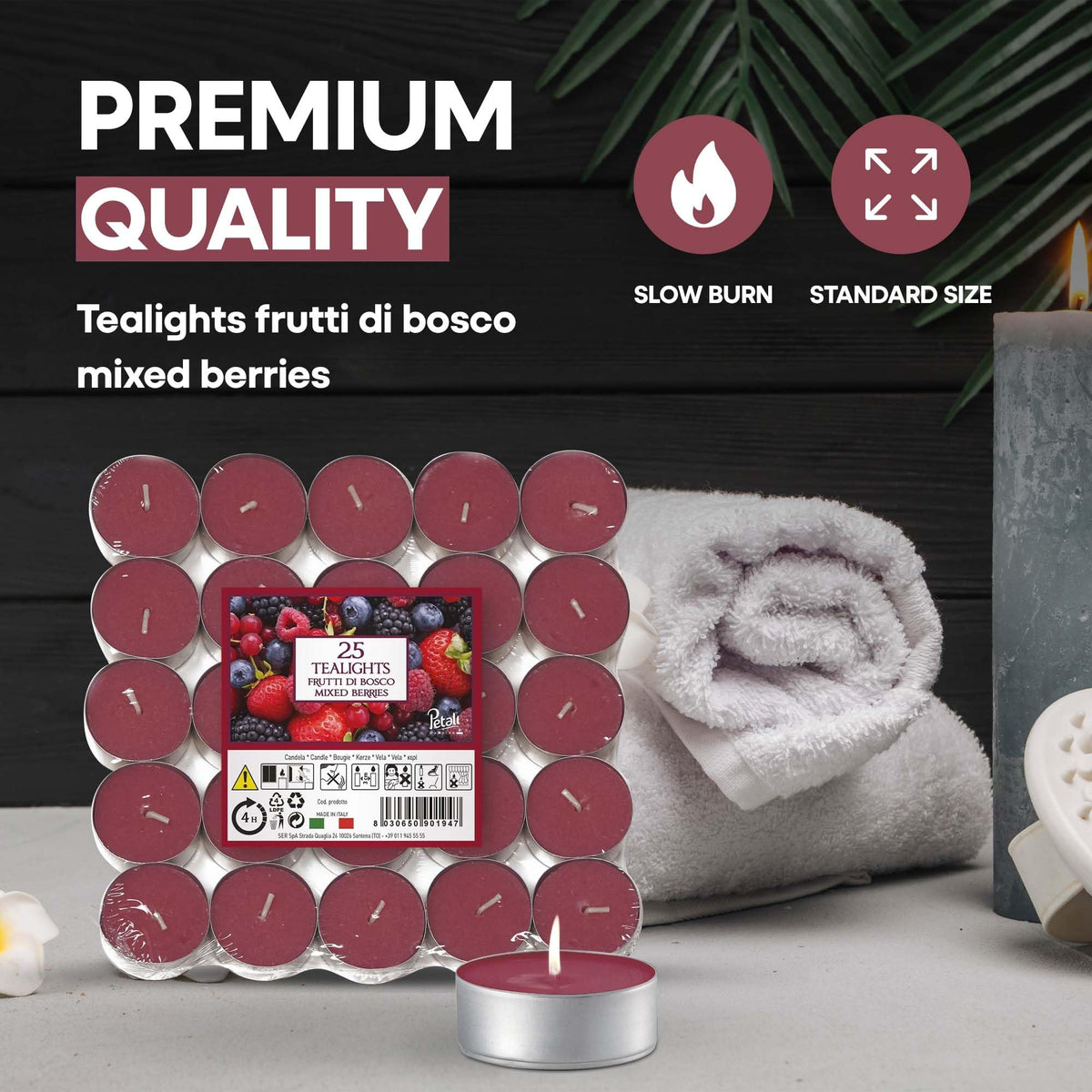 Price's Candles Petali Mixed Berries Scented Tealights 25 Pack, 4-5 Hour Burn Time