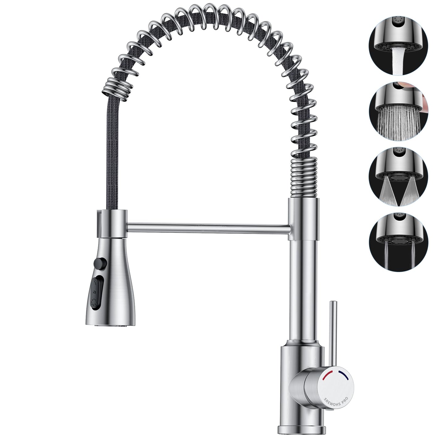 SREWOHS PRO Spring Kitchen Sink Mixer Tap 4 Spray Pull Down Faucet