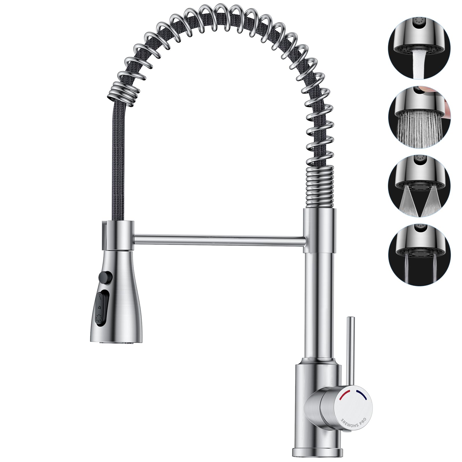 SREWOHS PRO Spring Kitchen Sink Mixer Tap 4 Spray Pull Down Faucet