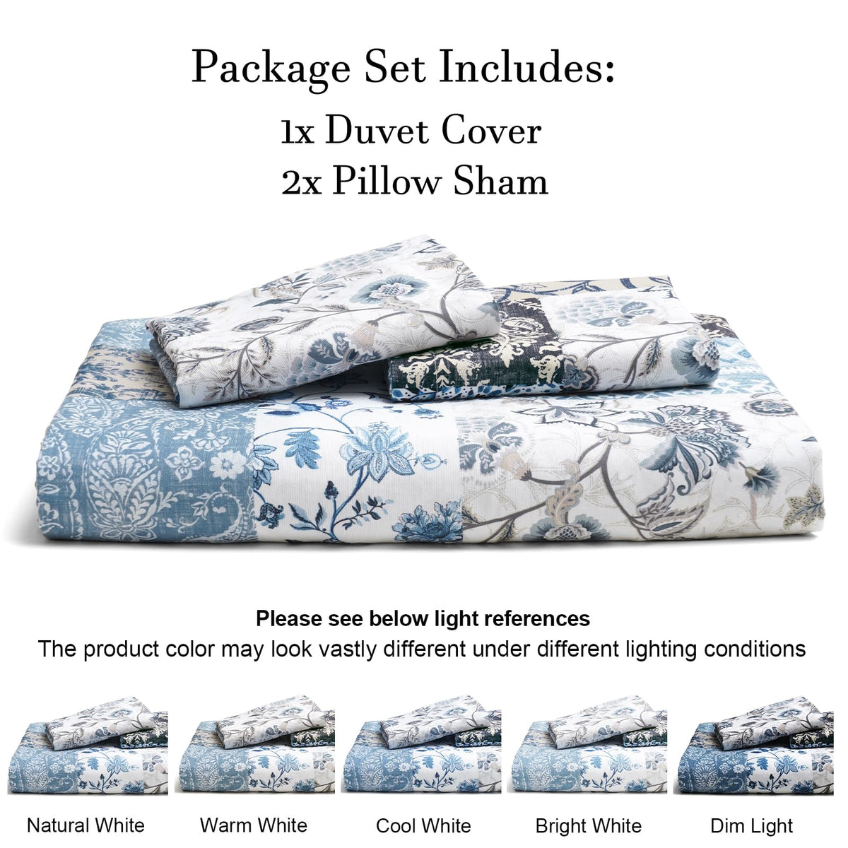 Ultra Soft Queen Duvet Cover Set 90x90 Blue Paisley Boho, Reversible Farmhouse Pattern