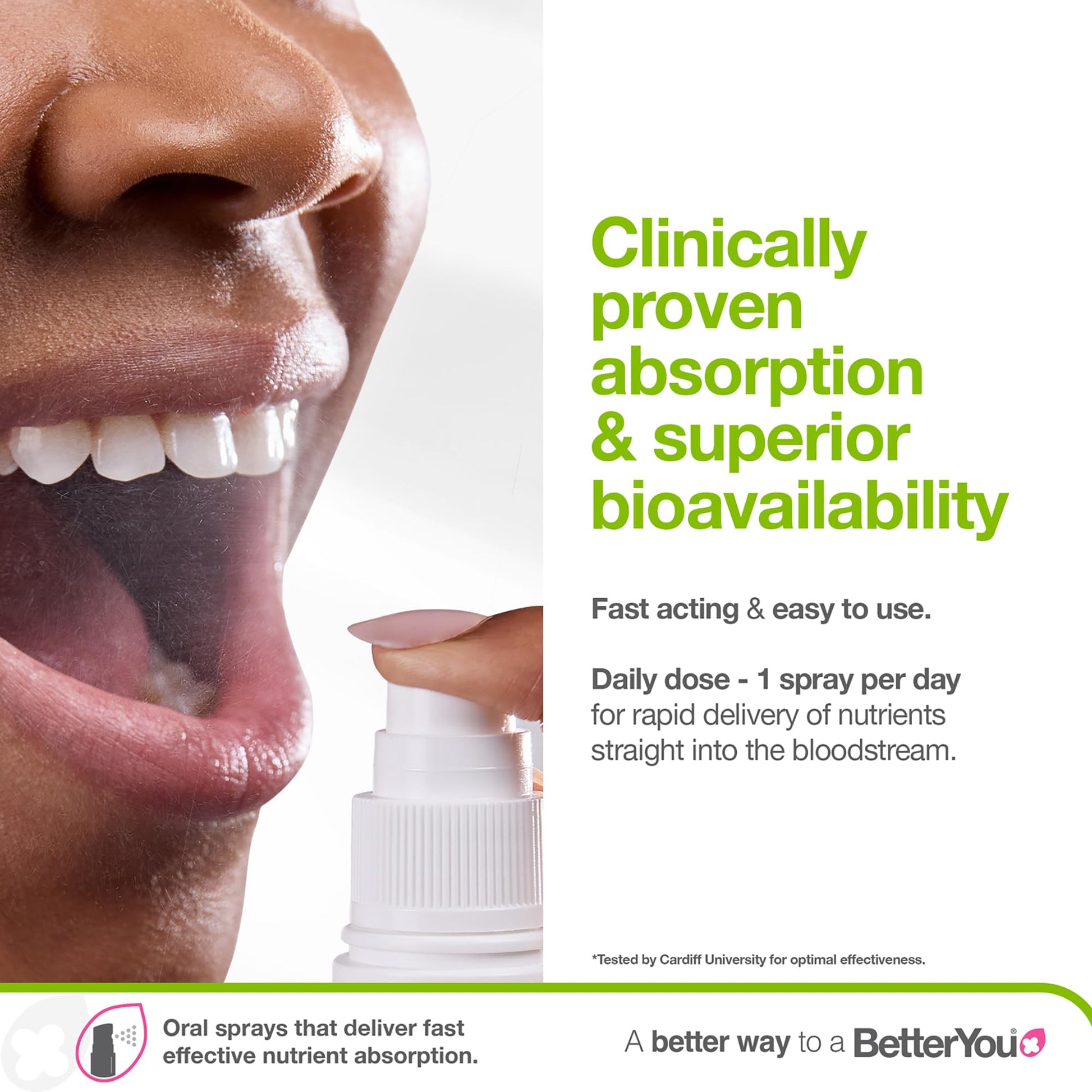 BetterYou Vitamin D3000 Oral Spray 25ml - Fast Absorbing Vitamin D Supplement 3000IU