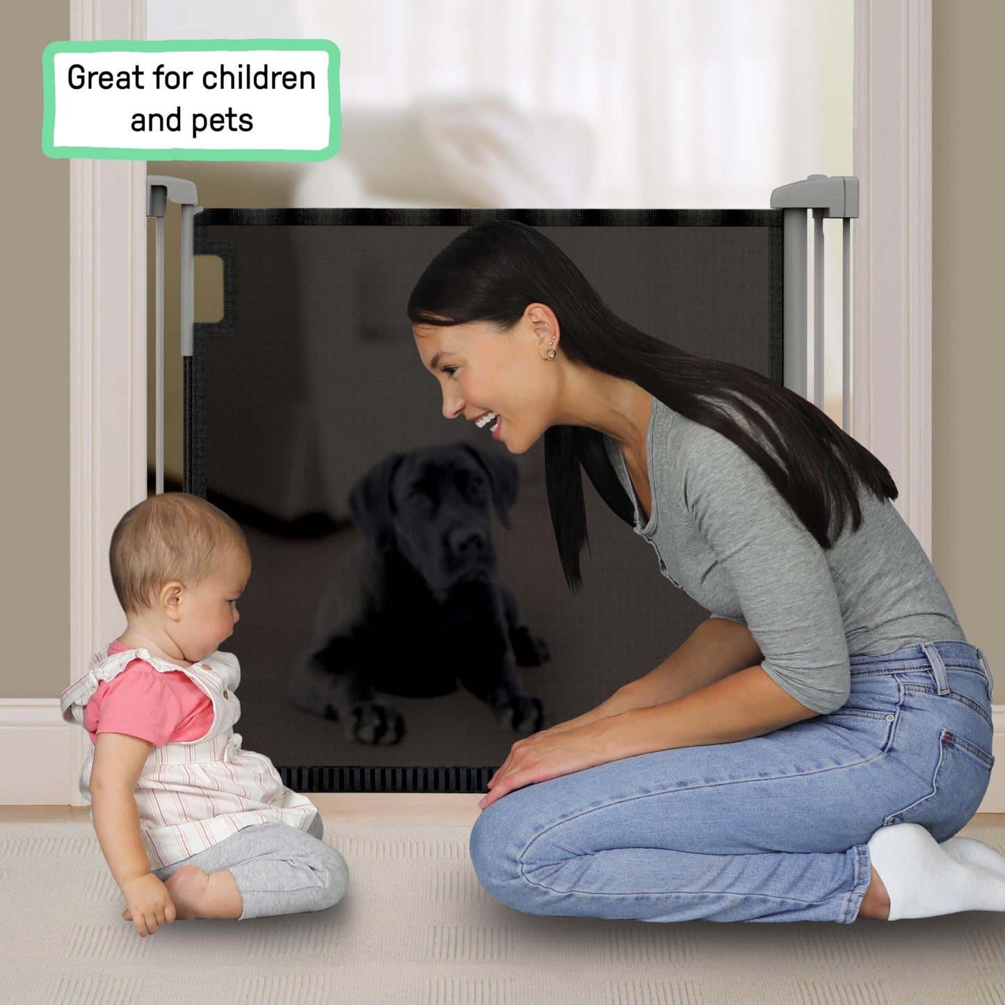 Black Retractable Baby Gate with Tuck Away Mesh, Pet/Child Stair Gate, Fits Openings up to 52" Wide, 30" Tall