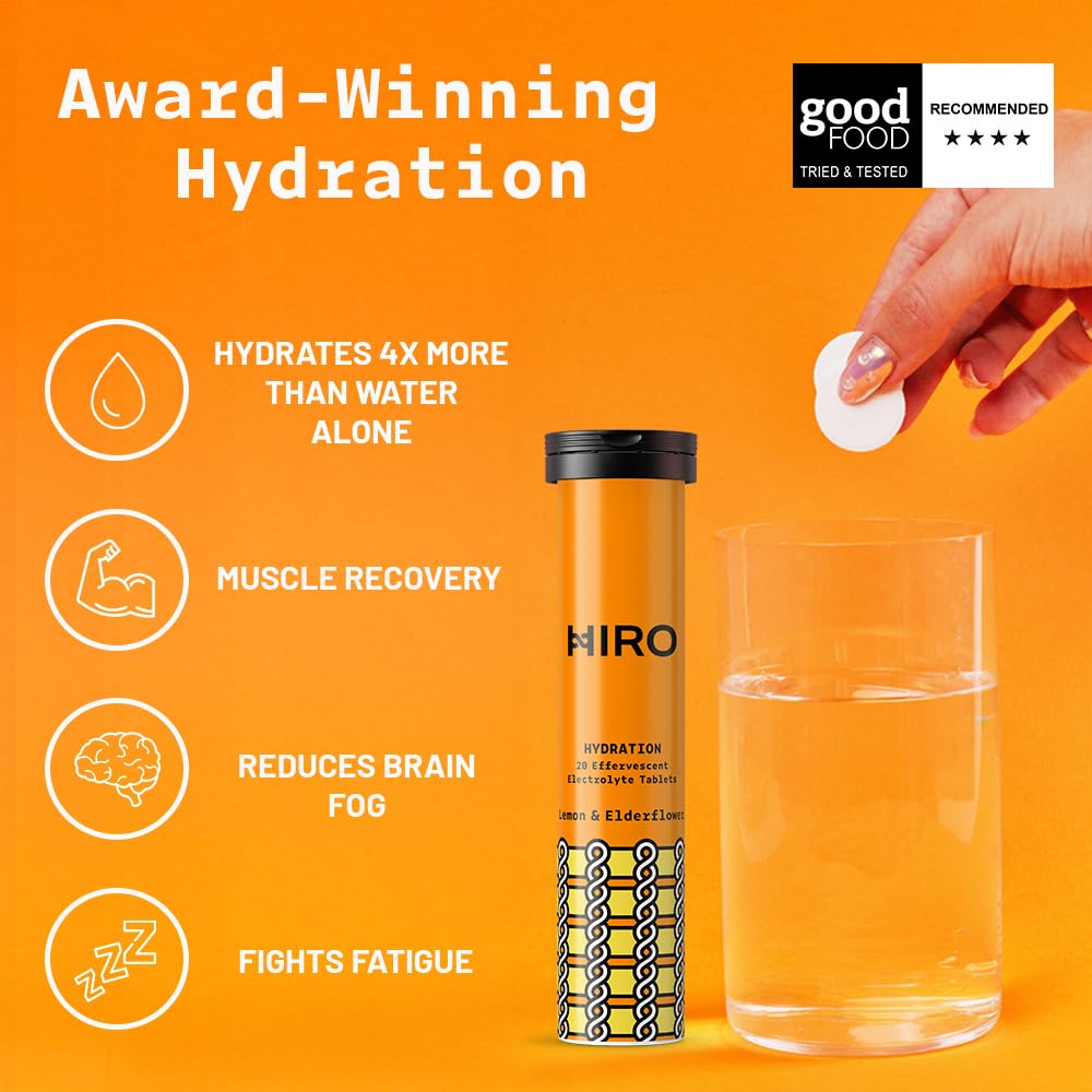 HIRO Electrolytes Tablets, Rapid Hydration & Energy Boost, Lemon & Elderflower - Single Pack