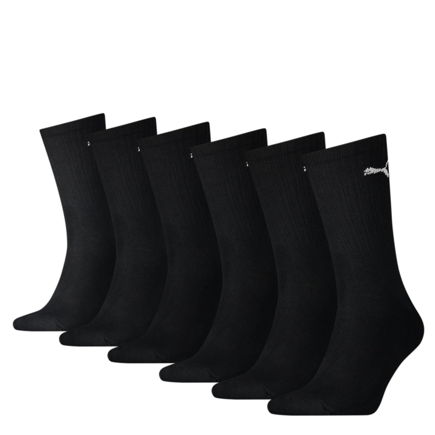 PUMA Unisex Cushioned Crew Socks 6 Pack - Black Sports Hosiery - Size UK 3-5