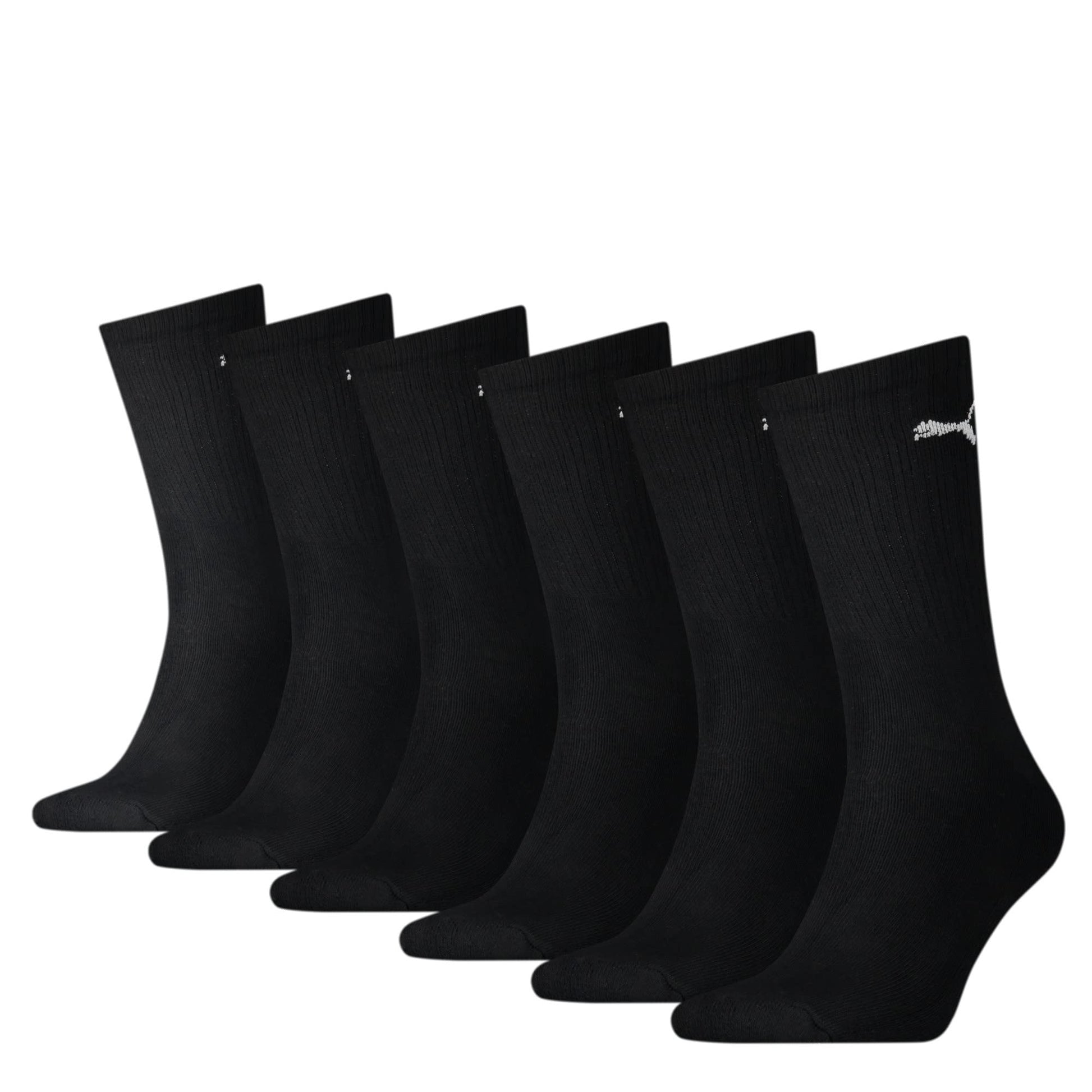 PUMA Unisex Cushioned Crew Socks 6 Pack - Black Sports Hosiery - Size UK 3-5