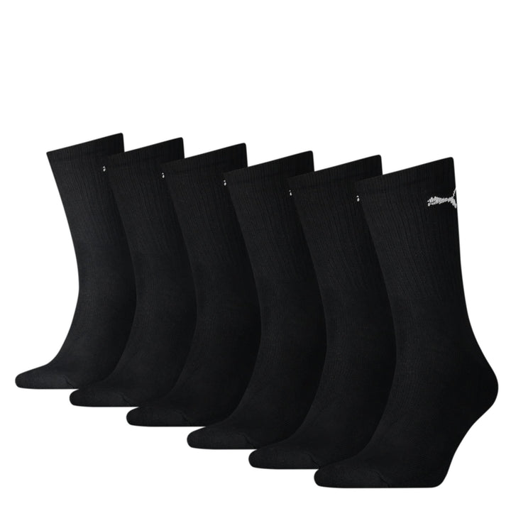 PUMA Unisex Cushioned Crew Socks 6 Pack - Black Sports Hosiery - Size UK 3-5