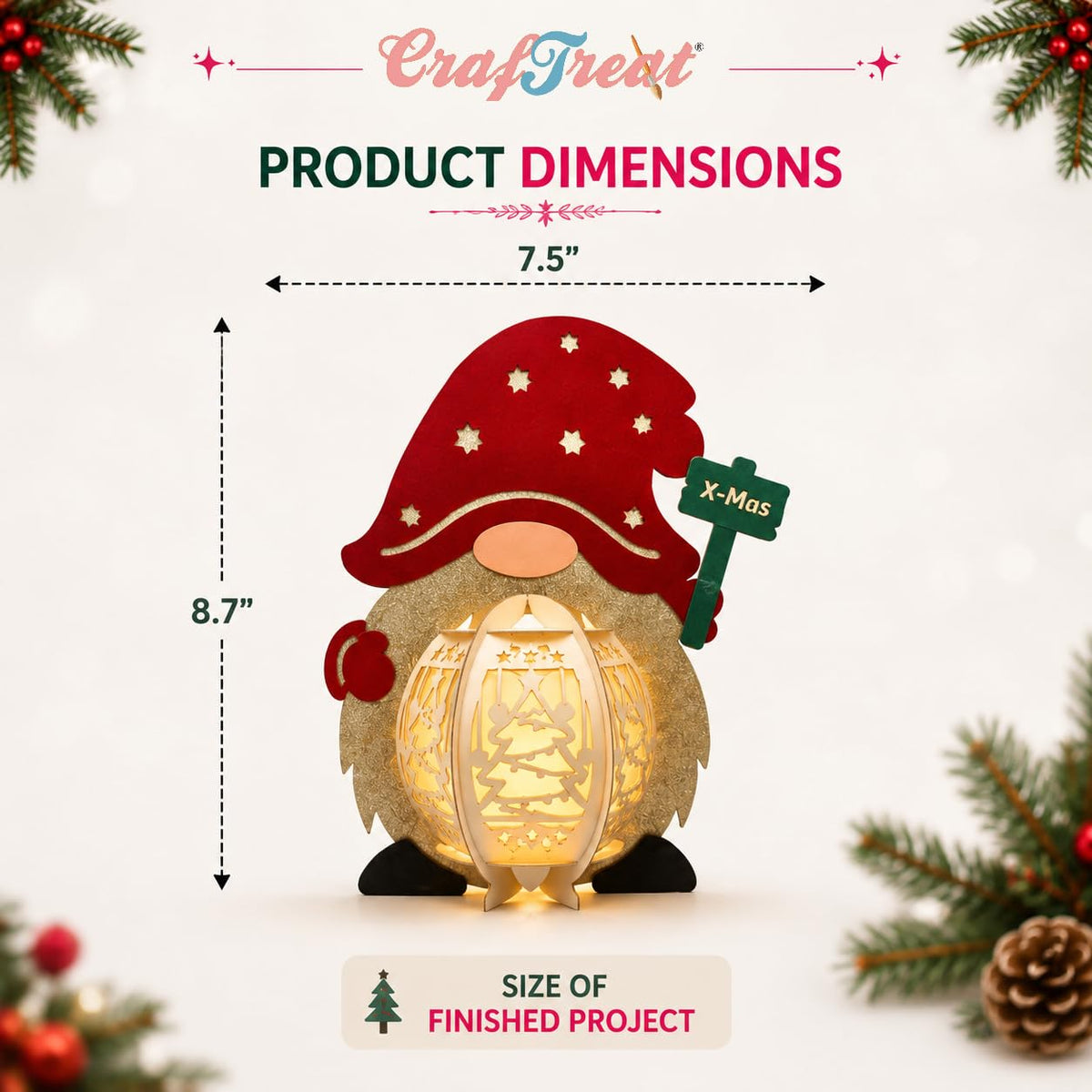 CrafTreat Gnome Paper Lantern DIY Christmas Craft Kit