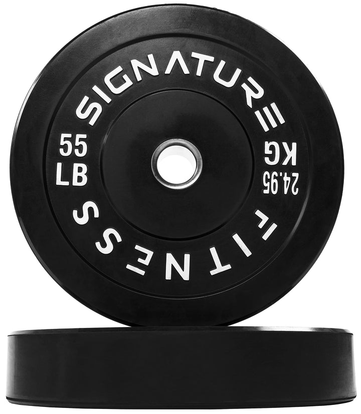 Black Signature Fitness 55lb/24.95kg Olympic Bumper Plates with Steel Hub, Bundle Pair