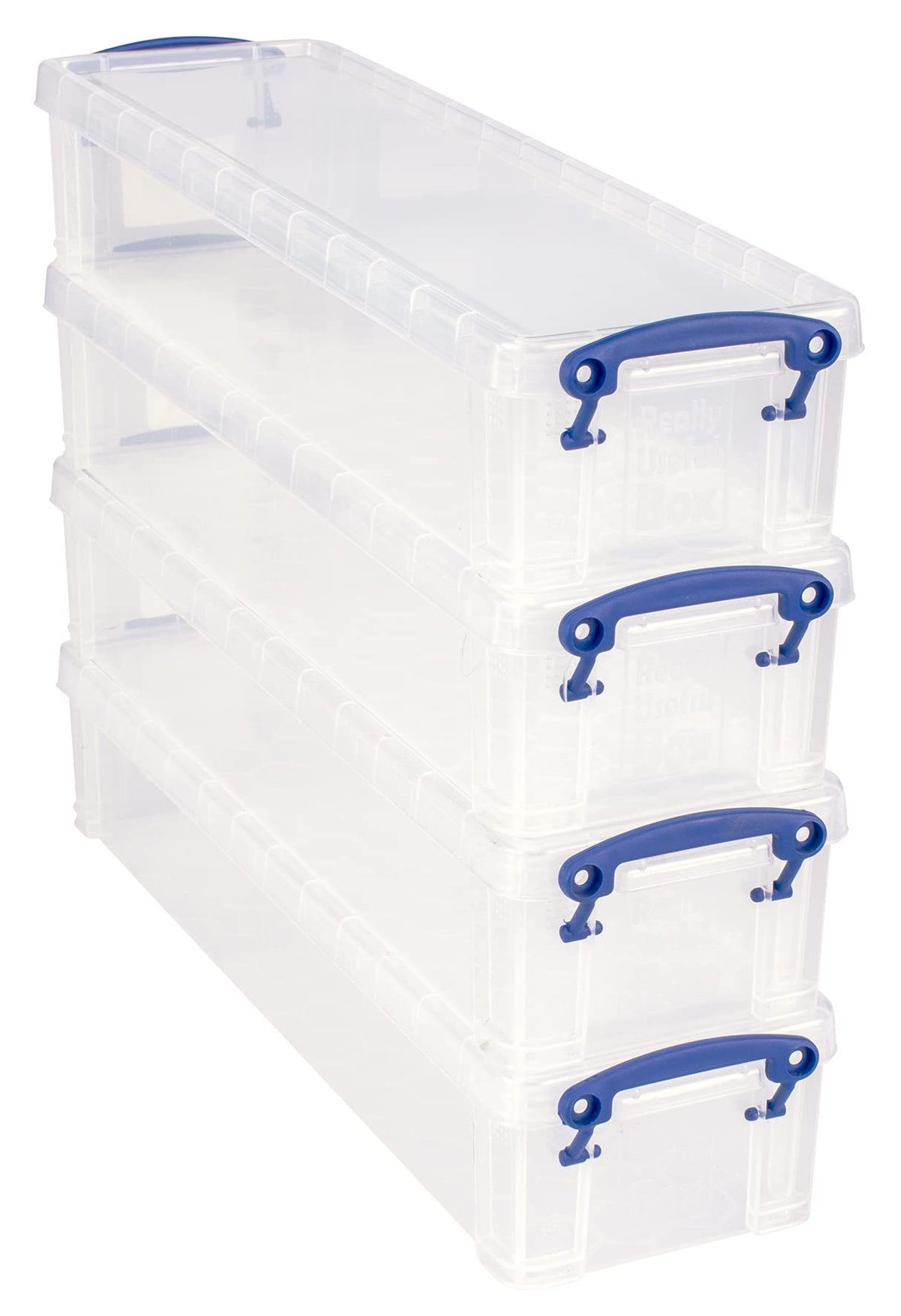 Really Useful Box 1.5 Litre Clear Plastic Storage Container 4x Pack with Clip Handles